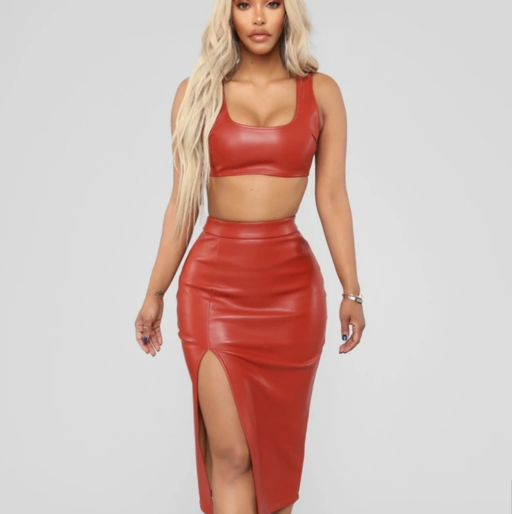 Leather Skirt Set